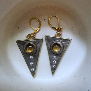 Artisan Handmade Honey Colored Citrine Gold Triangle Drop Earrings